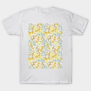 Botanicals and Dots - Hand drawn Design - Light Blue, Orange, Yellow T-Shirt